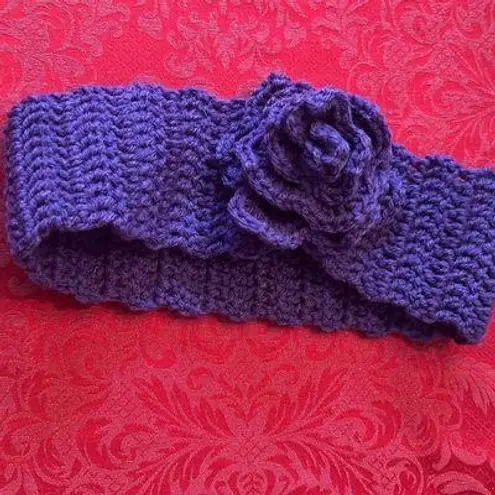 NWTâpurpleâhand crochetedâearâwarmerâheadbandâw/largeâcrochetedâflower Purple