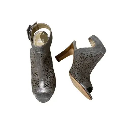 Johnston & Murphy Metallic Gray Caged Ankle Strap Open Toe Heels Women Sz 7
