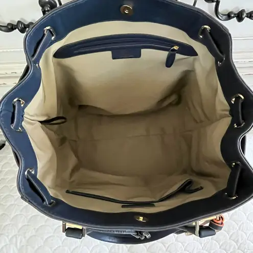 G.I.L.I Got it Love It Navy Blue Leather Large Bucket Handbag NWOT