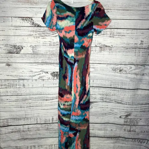 Soft Surroundings  Maxi Dress Blue Green Zina Watercolor Pullover V-Neck XS