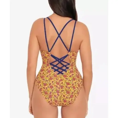 Skinny Dippers Women's Jelly Beans Suga Babe Lace Up Front One Piece Size M 8706 Yellow Size M