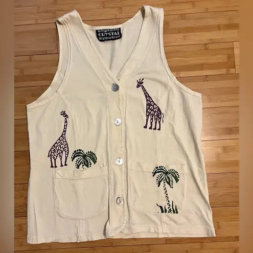 CRYSTAL Women’s VTG Sleeveless Safari Giraffe Animal 100% Cotton Vest,USA|Sz:S/M Purple Size undefined