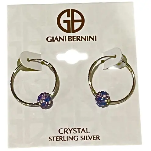 Giani Bernini NEW HOOP EARRINGS 1" Aurora Borealis Crystal Ball Sterling Silver
