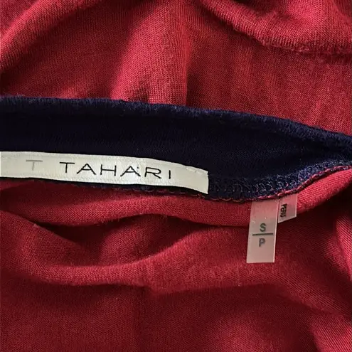 T Tahari Tahari Red Boat Neck Multi Color Tee Satin Sleeve Top Women’s Small