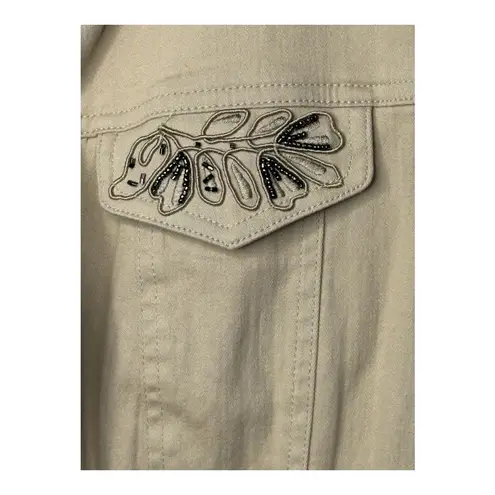 Vintage Nancy Bolen Denim Jacket Large Embellished Beaded Women Size Large Tan