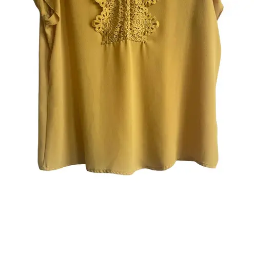 Blashe Women Top S Yellow Short Flutter Sleeve Ruffle Eyelet Collar Cottagecore