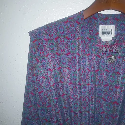 Leslie Fay Vintage 14 Pleated Purple Floral Belted Dress