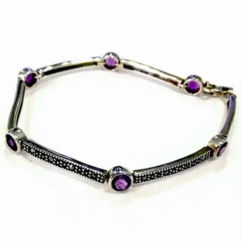 Amethyst Marcasite Sterling Silver Bracelet