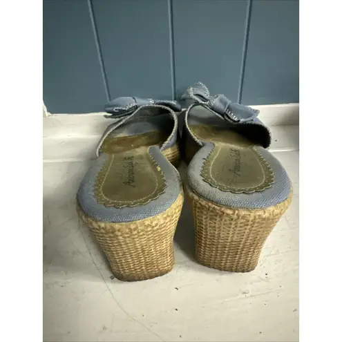 Vtg American Eagle Women's Sz 8 Blue Denim Jean Fabric Slip On Wedge Sandals
