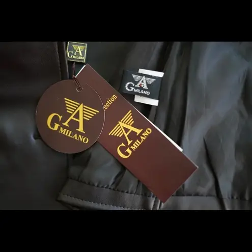 A G Milano 90's Y2K Button Front Italian Faux Leather Brown Blazer Jacket Sz M Size M