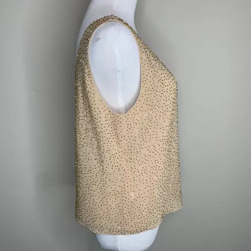 Dana Buchman Light Tan Beaded Shell Top Size 10 100% Silk formal