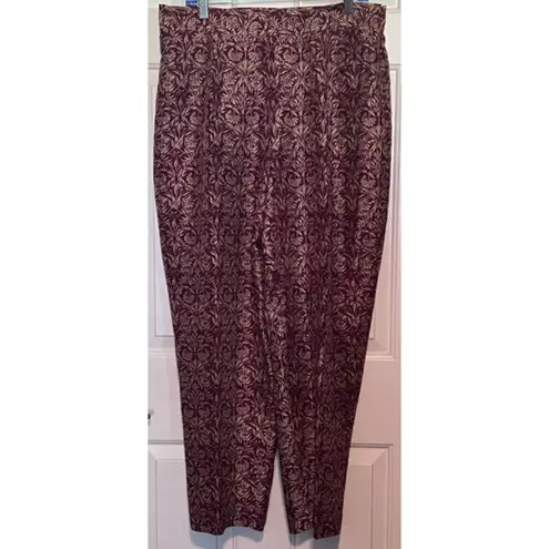 Liz Claiborne  Women's 100% Silk Burgundy Gold Dress‎ Pants Side Zips Size 16