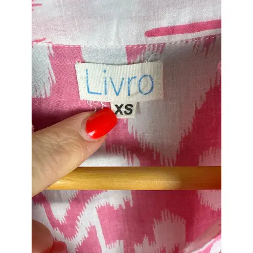 LIVRO Oversized Classic Kurta Caftan Ikat Pink & White Pockets Size XS