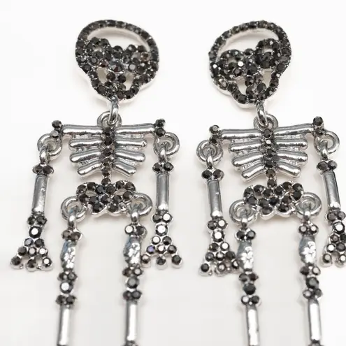 Halloween. Rhinestone Silver Skeleton Earrings.