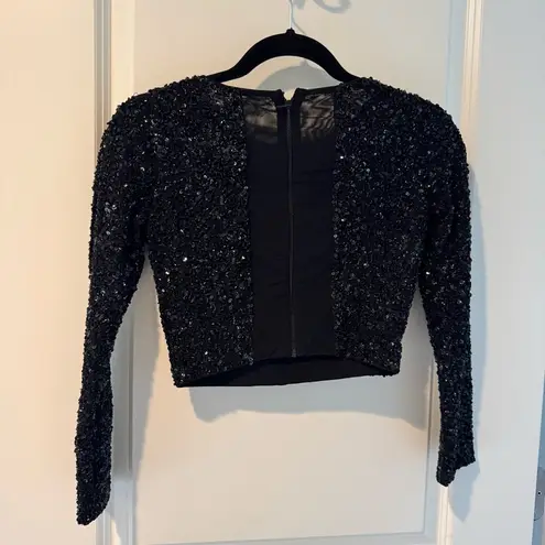 Alice + Olivia  Lacey Black Beaded Cropped Sequin Top | Size 0 - Image 5