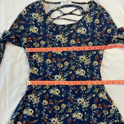 Full Circle Trends Women's Large Blue Floral Long-Sleeve Mini Dress Open Back