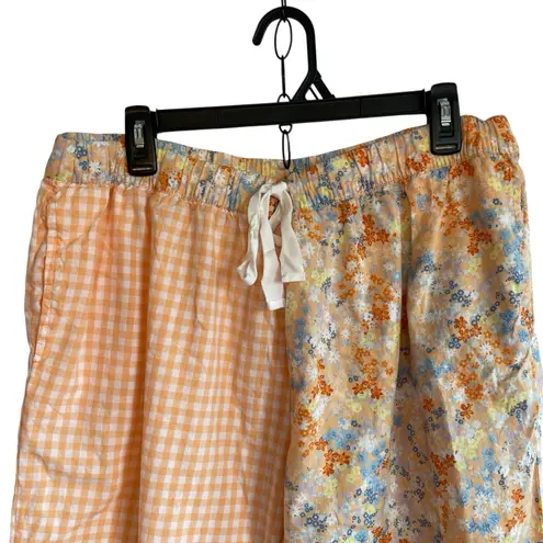 JOYSPUN Woven Pajama Set Women XL Capri Bottom Pockets Short Sleeve Top Floral Orange