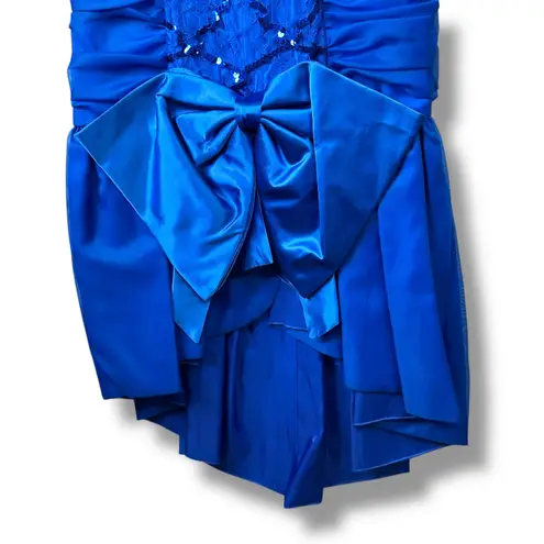 Vintage Roberta California Blue Sequin Lace Bow Bodycon Midi Dress Size 3/4