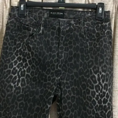 Black Orchid Los Angeles Chrissy Kick Flare Leopard Print Jeans