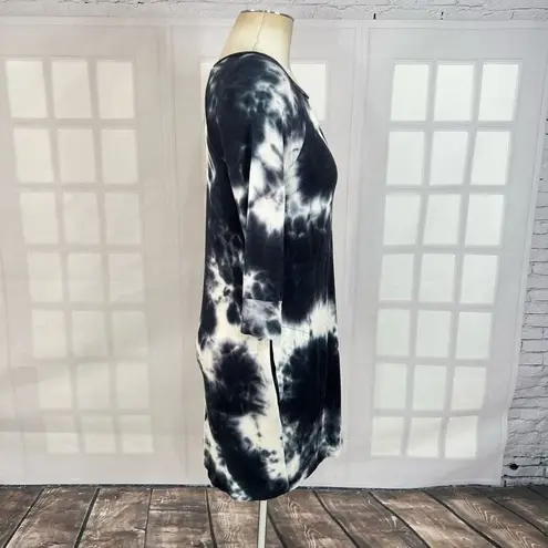 Veronica M Women's Long Sleeve Black White Tie-Dye Tunic Knit Dress Size XS