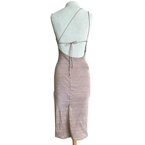 Third Form Heavy Metal Knit Slip Dress in Rose Gold 2 Womens Midi Semi Sheer Pink - Image 6