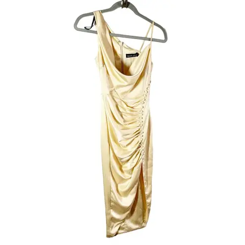 Lavish Lice Lavish Alice Satin Cowl Neck Button Detail Formal Midi Dress US 0 Cream