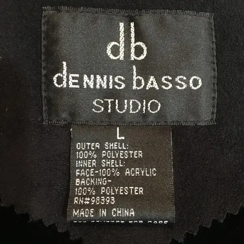 Dennis Basso Women's Black Suede Shearling Zip Up Winter Coat L