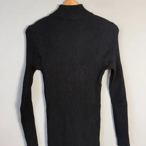 Magaschoni Long Sleeve Mock Neck Knit Sweater Dress Women's Medium Black Slits