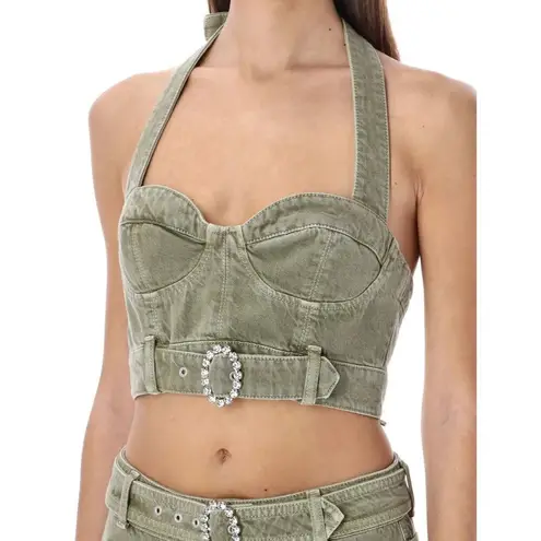 ALESSANDRA RICH Buckle Halter Top in Green 36 New AS