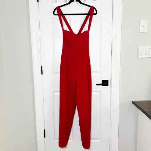 Black Halo Red Bene Jumpsuit Red Sleeveless Crisscross Back Size 12