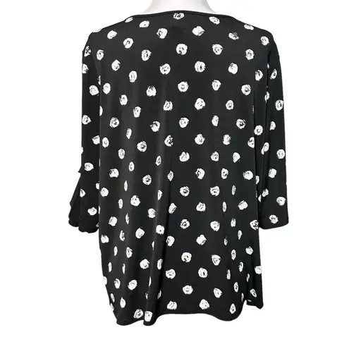 Clara Sun Woo 3/4 Sleeve Black White Polka Dot Blouse Size XL Flutter Sleeves