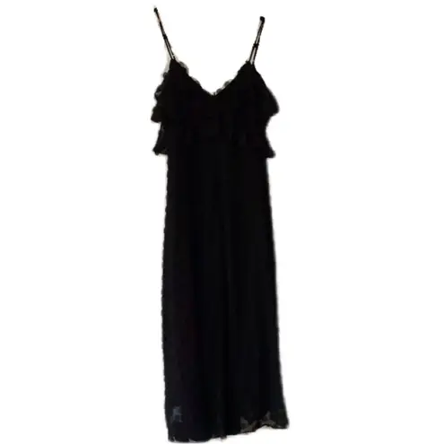 Zimmermann Textured Slip Dress Black Appliqué V Neck Wedding Goth Size 0 US 4