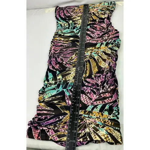 Love j Black Strapless Ruched Mini Dress Tropical Print Party Cocktail Small