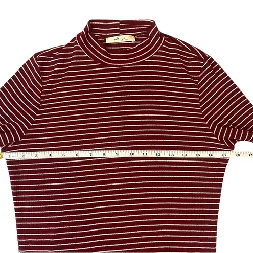 Gaze Maroon White Stripe Mock Neck Long Sleeve Top Retro Grunge Size Small Red