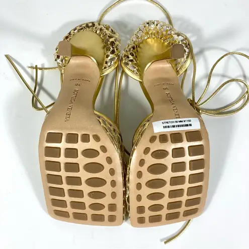Bottega Veneta Stretch Ankle Wrap Square Toe Sandal Gold 36EU 6 651388V1BT1 NEW