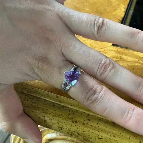 Moroccan Amethyst Red Garnet Sterling Silver Ring Purple Size 8