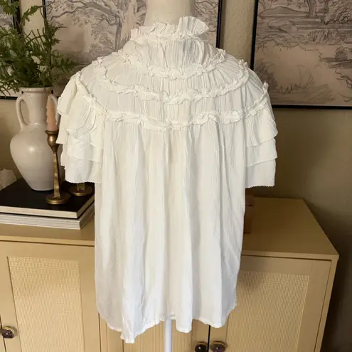 Maeve ANTHROPOLOGIE Short-Sleeve Ruffle Yoke Blouse Size Large NWT