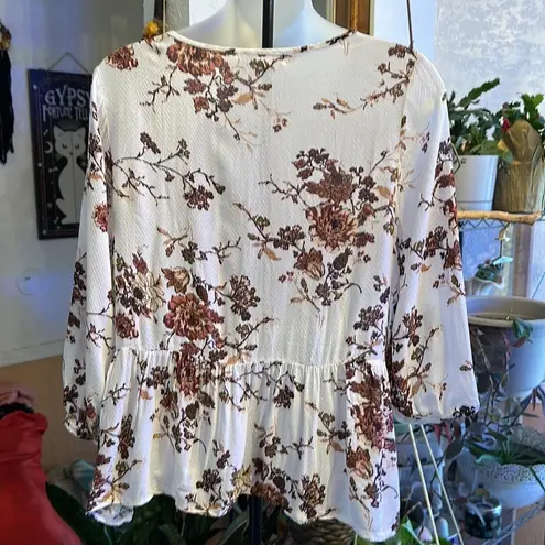 Full Tilt  Brown Floral  3/4 Sleeve Blouse Size Medium