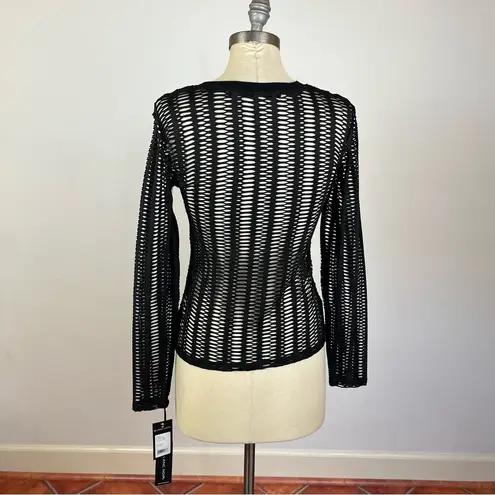 Blanc Noir Linear Mesh Top Long Sleeve in Black