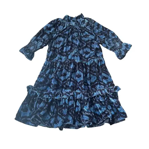 Figue Halima Velvet Mini Dress Navy Blue Tiger Eye Ikat Size XS