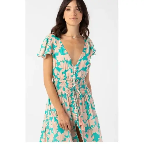 Tiare Hawaii New Moon Maxi Dress Bamboo Organic OS Floral Teal