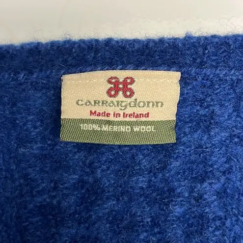 Carraigdonn Made in Ireland Blue Fit Flare Cable Knit Merino Wool Cardigan