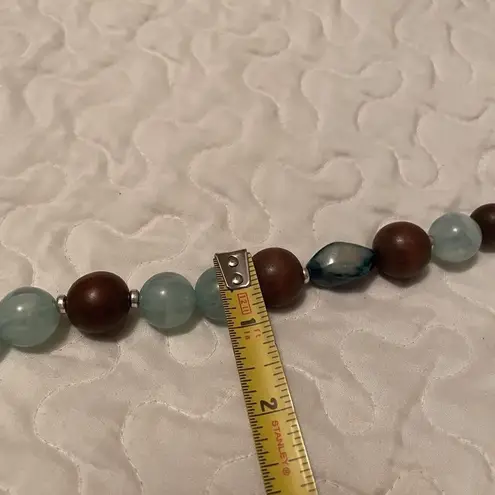 New York And Company Signed NY Blue Brown Bead Costume Necklace Adjustable Length