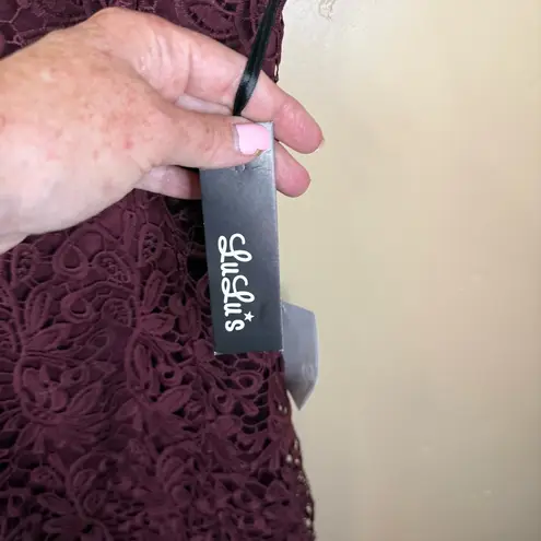 NWT Lulu’s Size XL Lace Detailed Backless Mini Dress Burgundy Formal Wedding Red