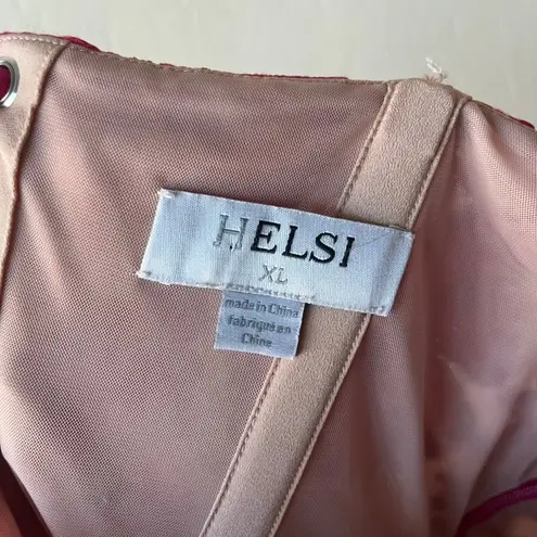 Helsi Embroidered Floral Pink Strapless Lace Up Corset Back Midi Gown Size XL - Image 6