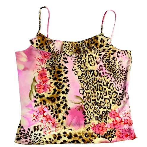 Limited Too Vintage Leopard Print Pink Floral Camisole Top Size Medium