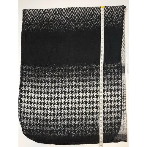 Black White Houndstooth Mix Print Wool Blend Knit Shawl Wrap Scarf Sz OS… - Image 7