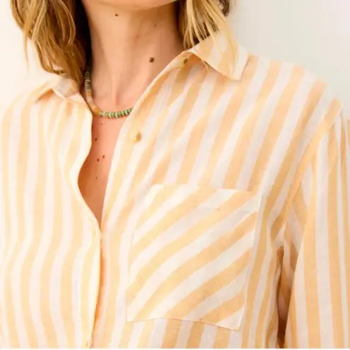 Marine layer  Jane Relaxed Linen Shirt Yellow/ White Striped Women’s size Medium