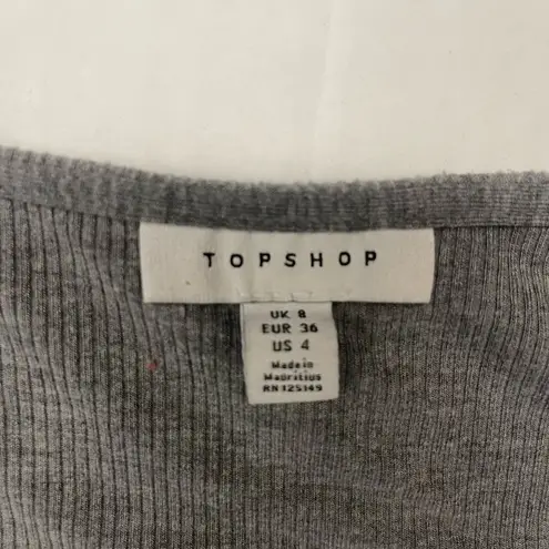 Topshop Grey Cropped Longsleeve Button Up Closure T-Shirt - Small / US 4