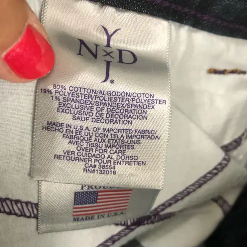 NYDJ bootcut dark wash jeans women’s size 14WP. Dark wash double belt loops